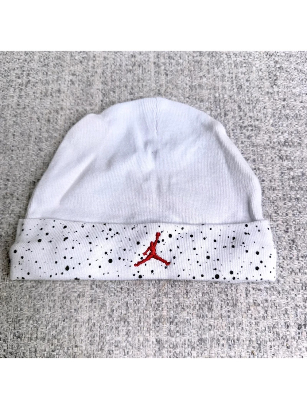 Jordan Jumpman Baby Beanie Hat White Black Splatter Red Logo Newborn 0-6 Months